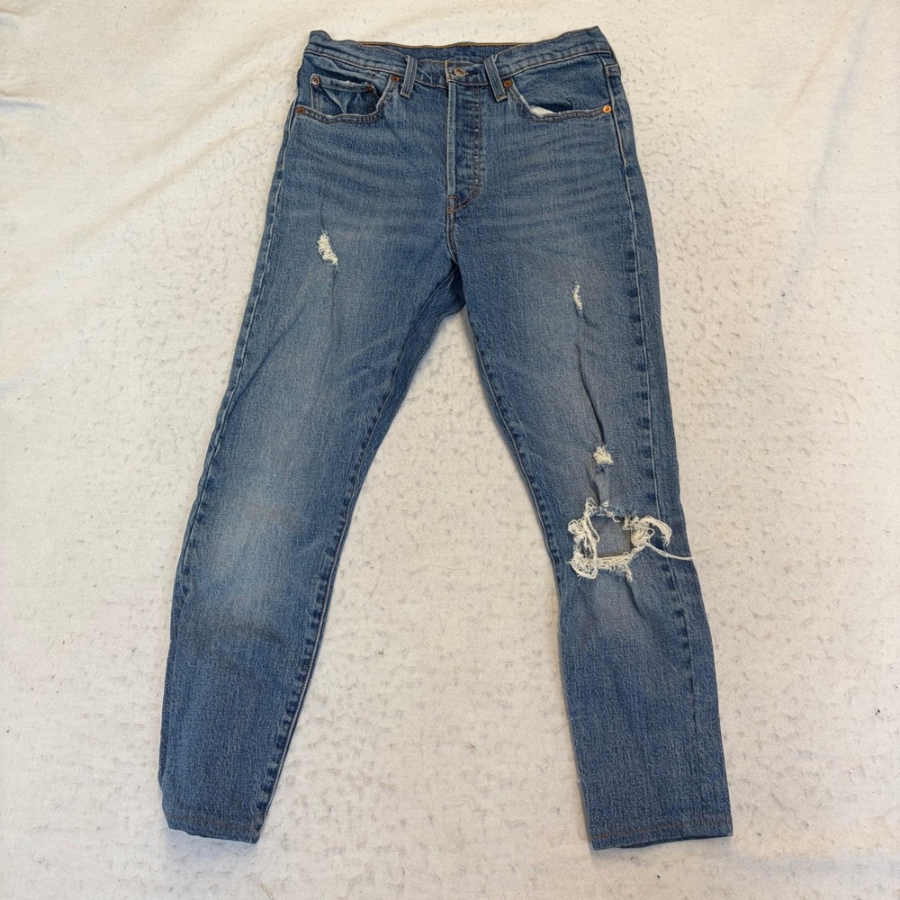 Levi's 501 Skinny Jeans Womens 29 Blue Distressed High Rise Button Fly
